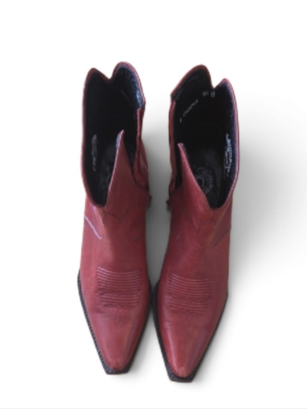 Women's Red Leather Western Ankle Boots